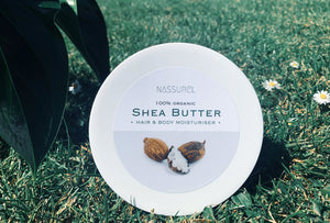 Nassurel's 100% organic and hydrating Raw Unrefined Shea Butter for hair and body.
